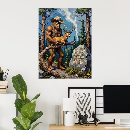 Woodland Humor: het iconische teken van Bigfoot Poster (Thuiskantoor)