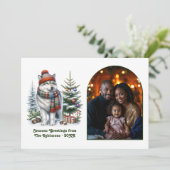 Woodland Husky Cozy Nordic Forest Christmas Magic Feestdagenkaart (Staand voorkant)