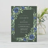 Woodland Indigo Mos Bloemblad Bruiloft Kaart (Staand voorkant)
