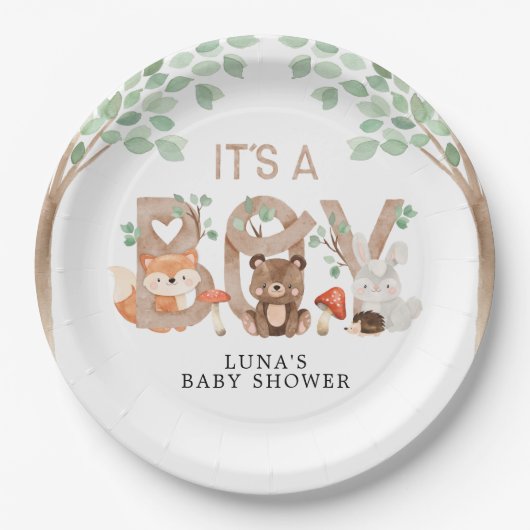 Woodland is een Baby shower Papieren Bordje (Voorkant)