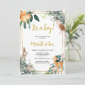 Woodland It's a boy Baby Shower  Kaart (Staand voorkant)