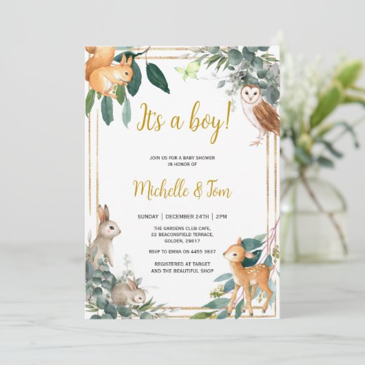 Woodland It's a boy Baby Shower  Kaart (Staand voorkant)