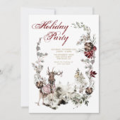 Woodland Joy Kerstdeer Floral Holiday Party Kaart (Voorkant)