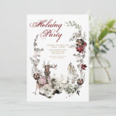 Woodland Joy Kerstdeer Floral Holiday Party Kaart (Staand voorkant)