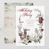 Woodland Joy Kerstdeer Floral Holiday Party Kaart (Voorkant / Achterkant)