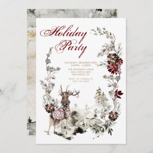 Woodland Joy Kerstdeer Floral Holiday Party Kaart