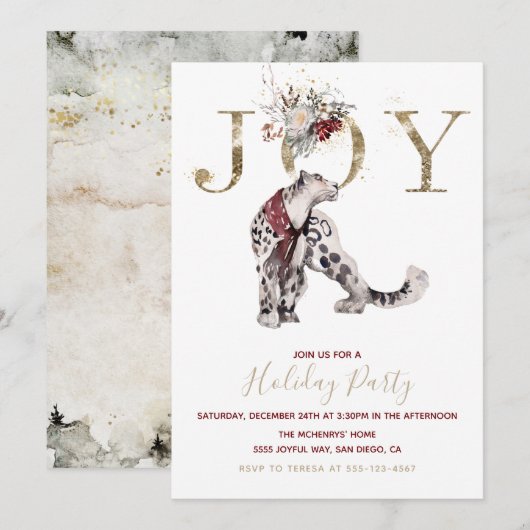 Woodland Joy Snow leopard Holiday Party Kaart (Voorkant / Achterkant)