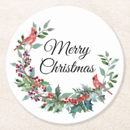 Woodland Kardinaal Kerstfeest Ronde Kartonnen Onderzetter