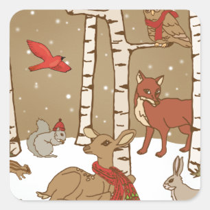Woodland kerst vierkante sticker