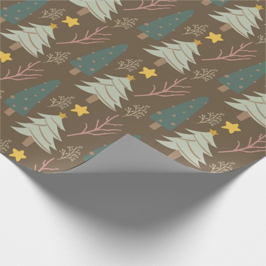 Woodland kerstbomen Earth Tones Pattern Cadeaupapier (Hoek)