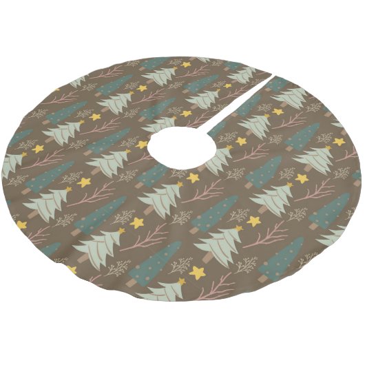 Woodland kerstbomen Earth Tones Pattern Kerstboom Rok (Gekanteld)