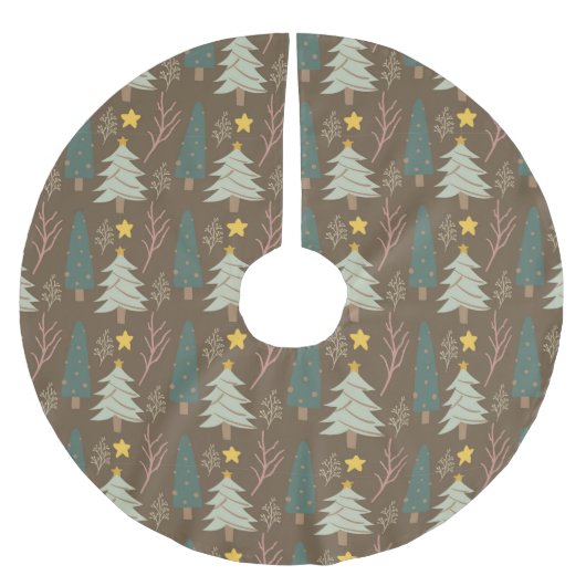 Woodland kerstbomen Earth Tones Pattern Kerstboom Rok (Voorkant)