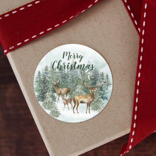 Woodland kerstdeer Waterverf Ronde Sticker