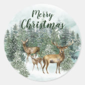 Woodland kerstdeer Waterverf Ronde Sticker (Voorkant)