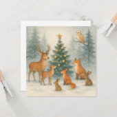 Woodland kerstKaart Kaart (Voorkant / Achterkant in situ)