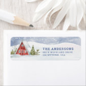 Woodland Kerstmis Cabin | Retouradres Lab Etiket (Insitu)