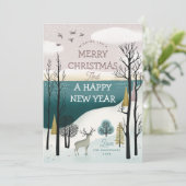 Woodland Kerstmis en Nieuwjaar | winterbos Feestdagenkaart (Staand voorkant)