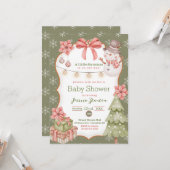 Woodland Kerstmis Snowman Baby shower Uitnodiging (Voorkant / Achterkant in situ)