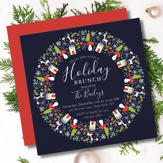 Woodland Kerstmis Wreath | KerstBrunch Kaart