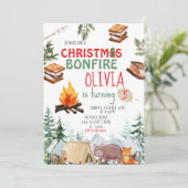 Woodland Kerstvakantie Bonfire Uitnodigen Kaart (Staand voorkant)
