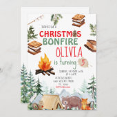 Woodland Kerstvakantie Bonfire Uitnodigen Kaart (Voorkant / Achterkant)