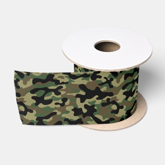 Woodland Khaki Camo Satijnen Lint (Spoel)