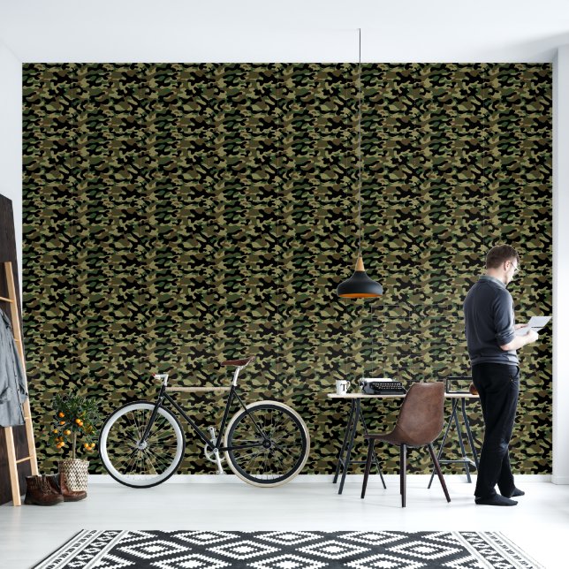 Woodland Khaki Camouflagepatroon  Behang (Woonkamer)