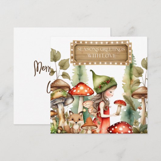 Woodland Kind fee in Champignons Kerstmis Feestdagenkaart (Voorkant / Achterkant)