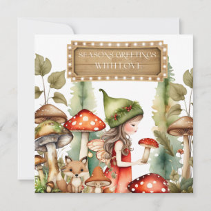 Woodland Kind fee in Champignons Kerstmis Feestdagenkaart