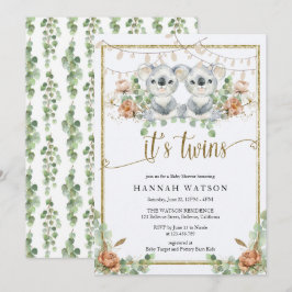 Woodland Koala Gender Neutral Twins Baby shower Kaart