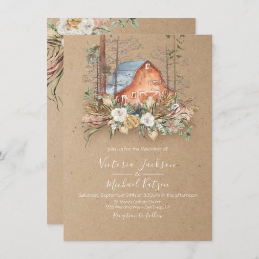 Woodland Kraft paper Barn Forest Wedding Kaart (Voorkant / Achterkant)
