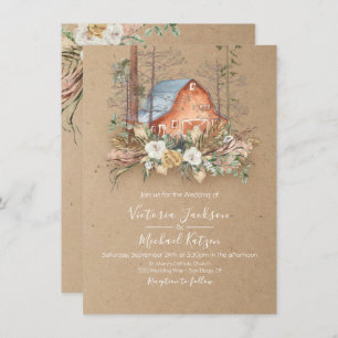 Woodland Kraft paper Barn Forest Wedding Kaart