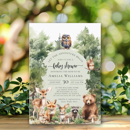Woodland Laat het avontuur beginnen Baby shower Kaart
