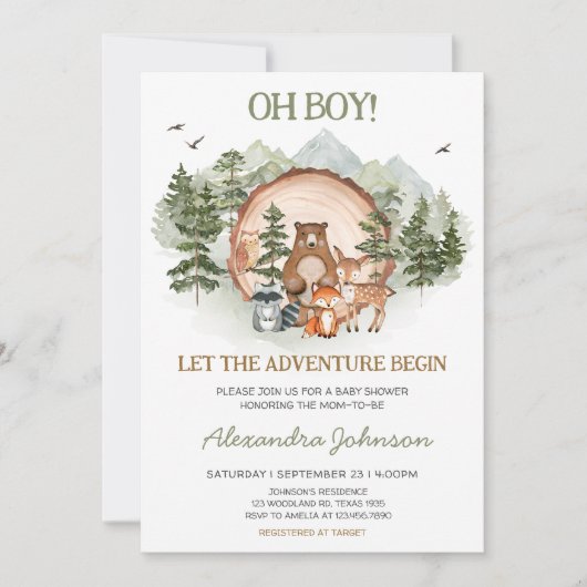 Woodland Laat het avontuur beginnen Baby shower Kaart (Voorkant)
