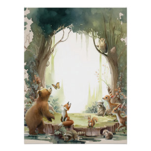 Woodland Laat het avontuur beginnen Baby shower Perfect Poster