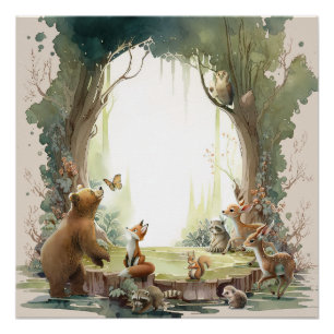 Woodland Laat het avontuur beginnen Baby shower Perfect Poster