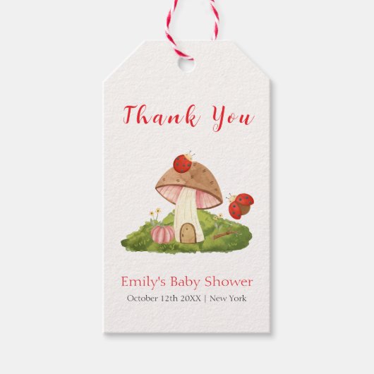 Woodland Ladybug Mushroom Baby shower Bedankt Cadeaulabel (Voorkant)