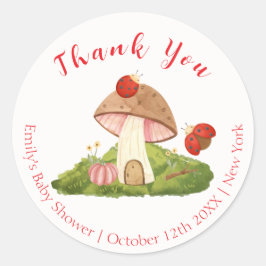Woodland Ladybug Mushroom Baby shower Bedankt Ronde Sticker