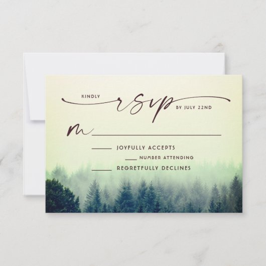 Woodland Lake Mountain Wedding RSVP Kaartje (Voorkant)