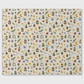 Woodland Lantern Winter Folk Pattern Cadeaupapier (Vlak)