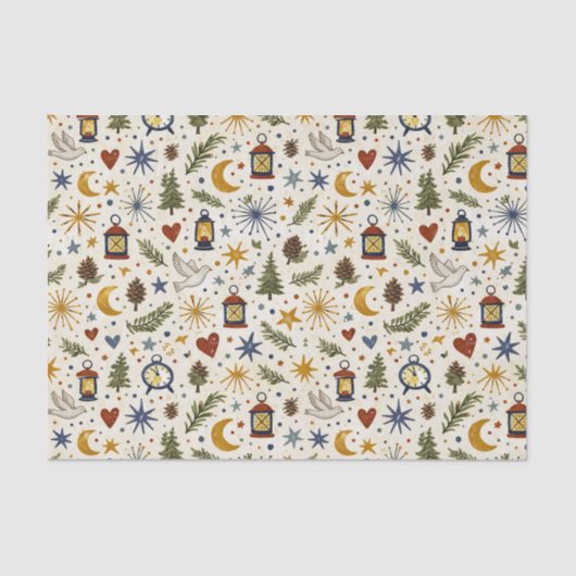 Woodland Lantern Winter Folk Pattern Tissuepapier (Voorkant)