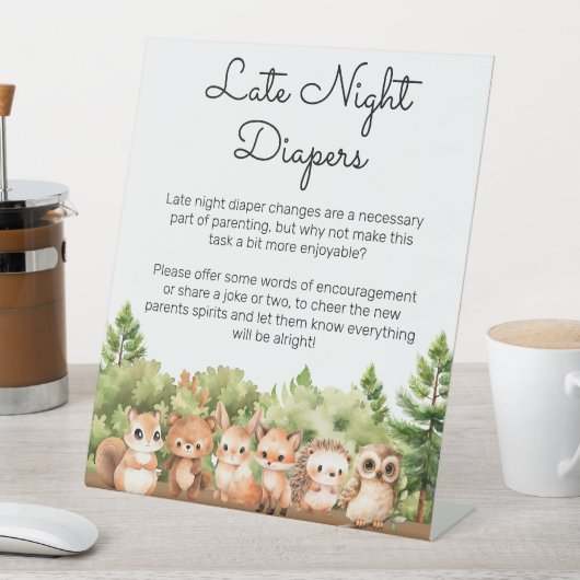Woodland Late Night Luiers Change Notes Douche Reclamebord Met Voetstuk (Insitu)