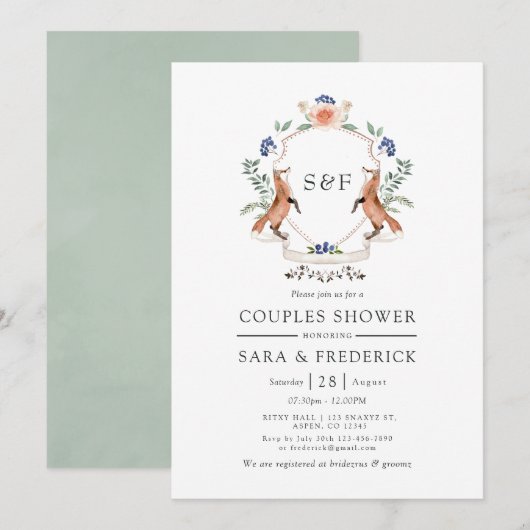 Woodland Laurel Crest Monogram Couples Shower Kaart (Voorkant / Achterkant)