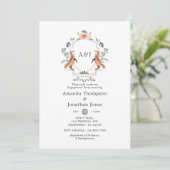 Woodland Laurel Crest Monogram Engagement Party Kaart (Staand voorkant)