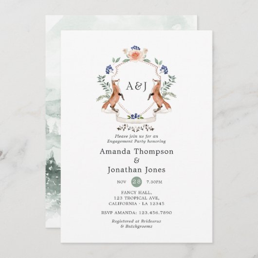Woodland Laurel Crest Monogram Engagement Party Kaart (Voorkant / Achterkant)