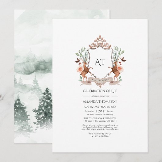 Woodland Laurel Crest Monogram Herdenking van het Kaart (Voorkant / Achterkant)