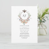 Woodland Laurel Crest Monogram Herdenking van het Kaart (Staand voorkant)