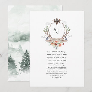 Woodland Laurel Crest Monogram Herdenking van het Kaart