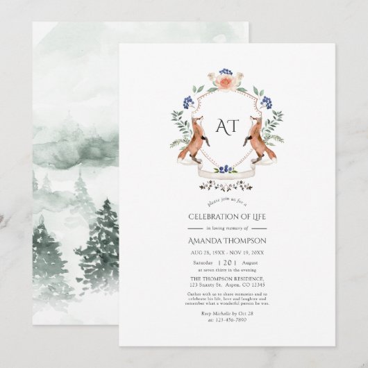 Woodland Laurel Crest Monogram Herdenking van het Kaart (Voorkant / Achterkant)