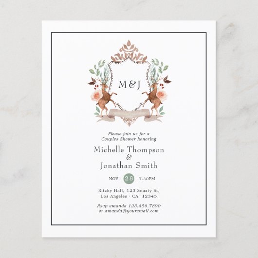 Woodland Laurel Crest Monogram Koppel Bruiloft Flyer (Voorkant)